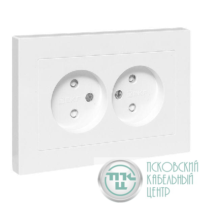 Розетка 2-м СП Эпика 16А без заземл. защ. шторки с рамкой механизм бел. EKF UP1-SOW-201