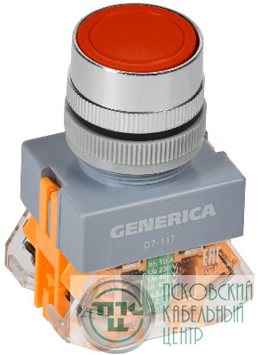 Кнопка D7-11T d22мм 1НО+1НЗ с фиксацией красн. GENERICA BBT50-11T-3-21-K04-G