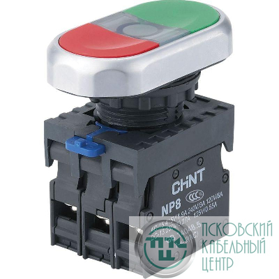 Кнопка двойная NP8-11SD/1 AC110-230В(LED) 1НО+1НЗ IP65 (R) бел. CHINT 667562