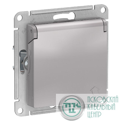 Розетка 1-м СП AtlasDesign 16А IP20 с заземл. защ. шторки с крышкой механизм алюм. SE ATN000346