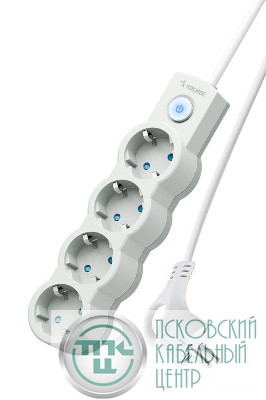 Удлинитель 4х3м с заземл. 10А IP20 2200Вт 220В защ. шторки ПВС 3х1 с выкл. бел. КОСМОС YKsm3m-4g-Z-V10A-W