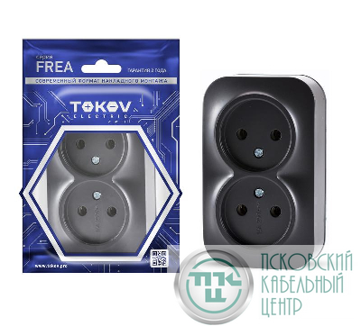 Розетка 2-м ОП Frea 16А IP20 250В без заземл. АБС-пластик карбон TOKOV ELECTRIC TKE-FR-R2-C14