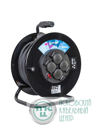 Удлинитель на катушке 4х50м с заземл. 16А IP54 4кВт КГ 3х2.5 термозащ. КОСМОС YKKsm50m-4g-Z(2.5)KG