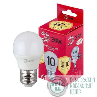 Лампа светодиодная RED LINE LED P45-10W-827-E27 R 10Вт P45 шар 2700К тепл. бел. E27 Эра Б0050698