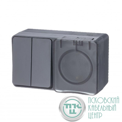 Блок ОП AtlasDesign PROFI IP54 (розетка 1-м 16А заземл. защ. шторки + 2-кл. выключатель 10А) антрацит SE ATN544074