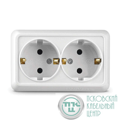 Розетка 2-м ОП Олимп 16А IP20 с заземл. бел. UNIVersal О0128