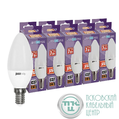 Лампа светодиодная PLED-SP 7Вт C37 5000К холод. бел. E14 230В 50Гц (уп.10шт) JazzWay 1028501