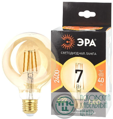 Лампа F-LED G95-7W-824-E27 gold (филамент шар зол. 7Вт тепл. E27) (20/420) ЭРА Б0047662