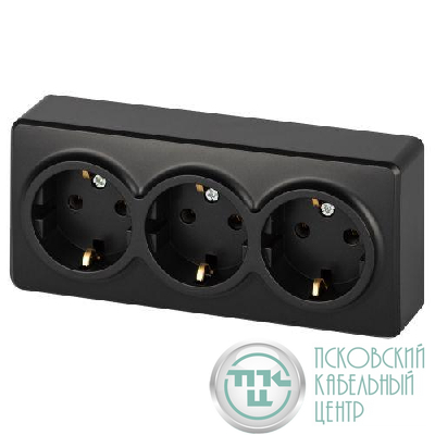 Розетка 3-м ОП Эксперт 11-2208-05 16А IP20 250В 3х2P+E Schuko с заземл. антрацит Эра Б0063007