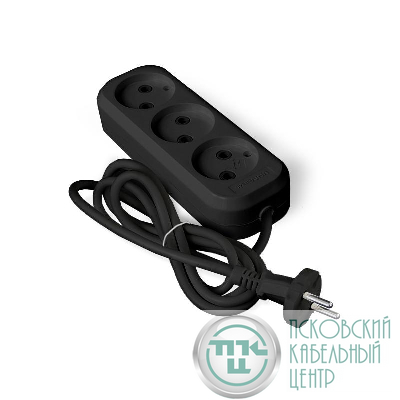Удлинитель 3х2м без заземл. 6А IP20 У6-639М ПВС 2х0.75 черн. UNIVersal 2004