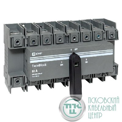 Рубильник 80А 4п реверсивный с рукояткой для прямой установки TwinBlock EKF tb-s-80-4p-rev