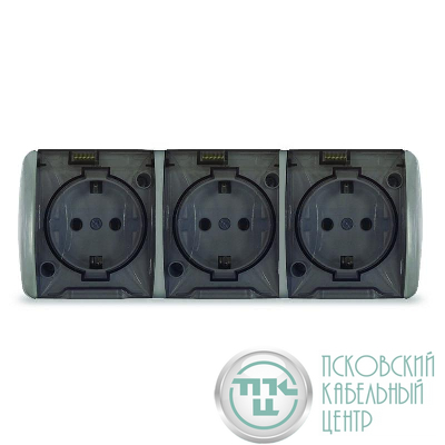 Розетка 3-м ОП Клио 16А IP54 с заземл. с прозр. крышкой сер. Universal К2235-Gr
