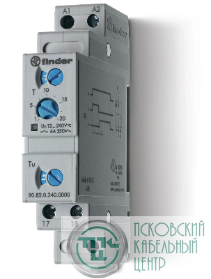 Таймер модульный 1-функциональный (SD) 24…240В AC/DC 2NO 6А 17.5мм регулировка времени 0.1с…20мин IP20 FINDER 808202400000