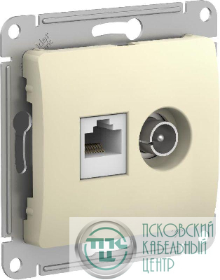 Розетка компьютерная + телевизионная 2-м Glossa RJ45 кат.5E + TV механизм беж. SE GSL000289