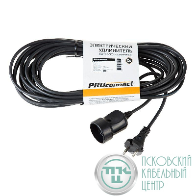 Удлинитель-шнур ПВС 2х0.75 10м без заземл. 6А 1300Вт IP20 черн. PROCONNECT 11-7114