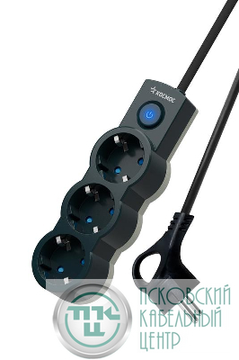 Удлинитель 3х3м с заземл. 10А IP20 2200Вт 220В защ. шторки ПВС 3х1 с выкл. черн. КОСМОС YKsm3m-3g-Z-V10A-B