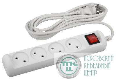 Удлинитель 4х3м без заземл. с выкл. 10А ПВС 2х1 U-4s-3m-2x1 ЭРА Б0044053