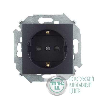 Розетка с заземлением 2P+E с защ. шторками 16А 250В винт. зажим графит Simon 1591443-038