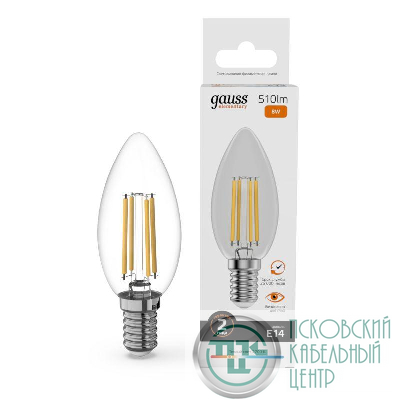 Лампа светодиодная филаментная Filament Elementary 8Вт свеча 2700К Е14 510лм GAUSS 32118