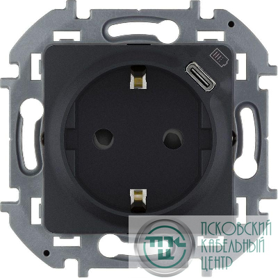 Розетка 1-м СП Inspiria 16А IP20 250В 2P+E немецк. стандарт с заряд. устройством USB тип C 1.5А 5В механизм антрацит IEK 673773