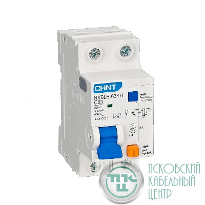 Выключатель автоматический дифференциального тока 2п (1P+N) C 63А 100мА тип AC 6кА АВДТ NXBLE-63YH C63 электрон. (R) CHINT 515318