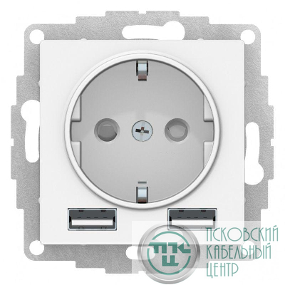 Розетка AtlasDesign 16А с 2-мя заряд. устройствами USB тип A+A 5В/2.4А 2х5В/1.2А механизм лотос SE ATN001330