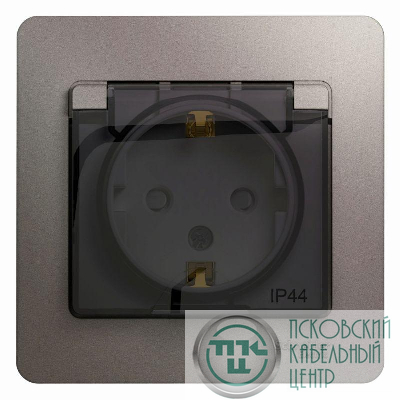 Розетка 1-м СП Glossa 16А IP44 250В с заземл. защ. шторки с крышкой в сборе платина SE GSL001248