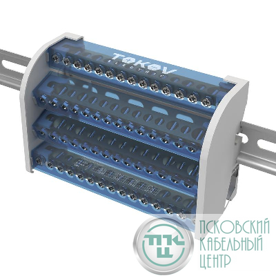 Шина на DIN-рейку в корпусе (кросс-модуль) 4 группы по 15 отверстий 125А TOKOV ELECTRIC TKE-DBTB-125-4-15/3L+PEN