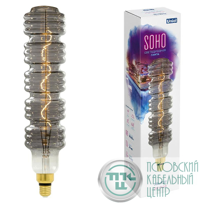 Лампа светодиодная филаментная LED-SF41-5W/SOHO/E27/CW CHROME/SMOKE GLS77CR SOHO спиральный филамент хром./дым. колба Uniel UL-00005921