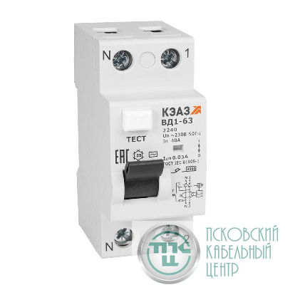 Выключатель дифференциального тока (УЗО) 2п 63А 30мА тип AC ВД1-63 2263 УХЛ4 КЭАЗ 221907