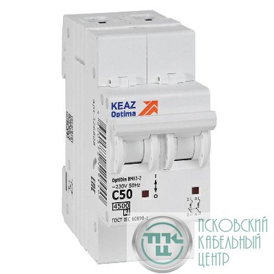 Выключатель автоматический модульный 2п C 50А 4.5кА OptiDin BM63-2C50-4.5-УХЛ3 КЭАЗ 326808