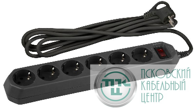 Удлинитель с сетевым фильтром 6х1.5м с заземл. 10А IP20 USF-6es-1.5m-B с выкл. с базов. защитой черн. Эра Б0037261