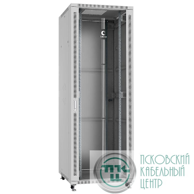 Шкаф монтажный телекоммуникационный напольный SH-05C-47U80/80 19дюйм для распред. и серверн. оборудования 47U 800х800х2277мм передн. стеклян. и задн. сплошн. метал. двери ручка с замком сер. (RAL 7035) Cabeus 7864c