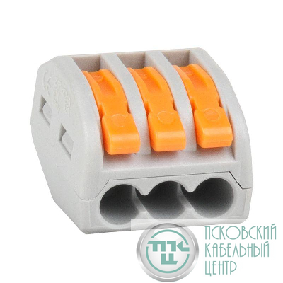 Клемма строительно-монтажная OptiKit СМК 222-413 с рычагом 3 отверстия 0.2-2.5(4.0)кв.мм КЭАЗ 351063