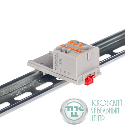 Блок распределительный с вертикал. адаптером на рейки шир. 15/35мм зажим push-in 1 ввод 6кв.мм 6 точек подключения 2.5кв.мм сер. DKC DTP1-106-104SPUG-V