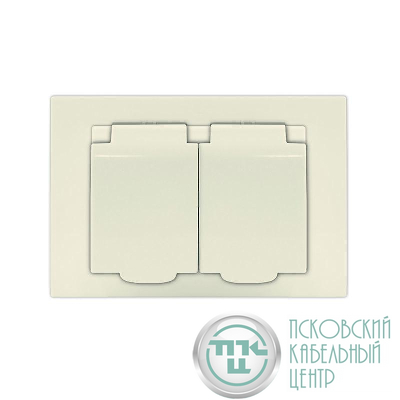 Розетка 2-м СП Афина 16А IP20 с заземл. c крышкой в сборе сл. кость (ivory) Universal A0031-I
