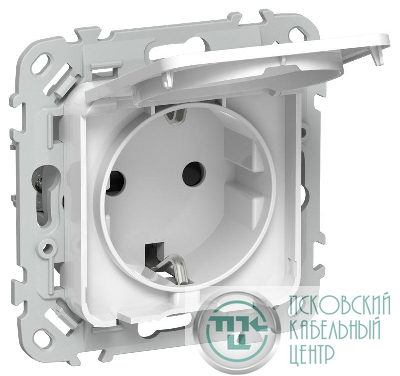 Розетка СП FLITE РСшкр11-1-44-ФлБ 16А IP44 с заземл. с защ. шторками и крышкой безвинтовое крепление механизм бел. IEK FI-R16-16-1-44-K01