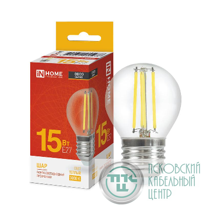 Лампа светодиодная филаментная LED-ШАР-deco шар прозрачная 15Вт 230В E27 3000К 1435лм IN HOME 4690612055978