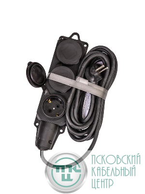 Удлинитель на каучуковой колодке 3х5м 16А IP44 250В 4кВт каучук КГ 3х2.5 черн. УХз16 Россия КОСМОС YKsm5m-3g(16A)KG-B