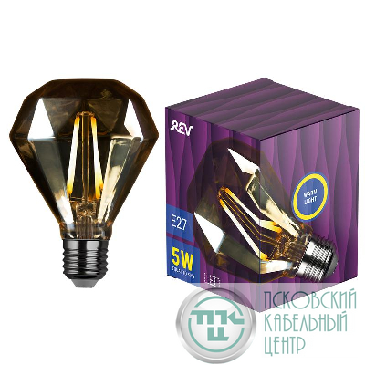 Лампа светодиодная VINTAGE GOLD Filament колба "Бриллиант" E27 5Вт 2200К теплый свет REV 32450 8