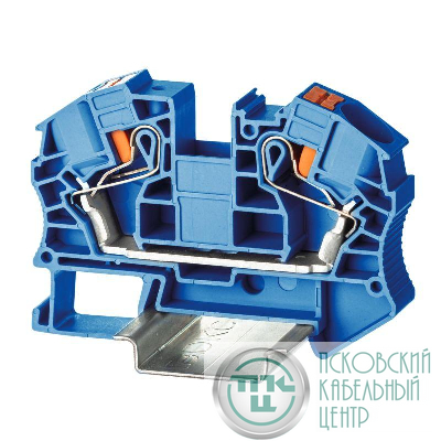 Клемма проходная зажим push-in 2 точки подключения 16кв.мм син. DKC VPR-16-BU