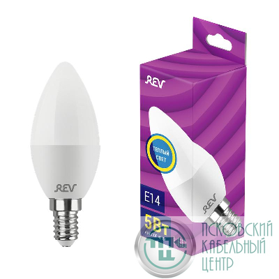 Лампа светодиодная C37 5Вт свеча 2700К тепл. бел. E14 420лм 180-240В REV 32271 9