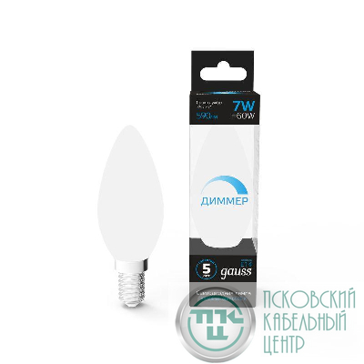 Лампа светодиодная Black 7Вт свеча 6500К холод. бел. E14 590лм диммир. GAUSS 103101307-D