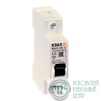 Выключатель автоматический модульный 1п C 63А 4.5кА ВА47-29-1C63-УХЛ3 КЭАЗ 141590