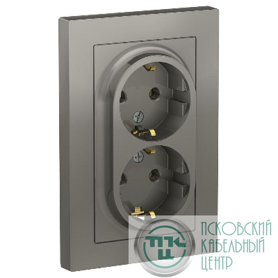 Розетка 2-м СП AtlasDesign 16А IP20 с заземл. в сборе сталь SE ATN000924