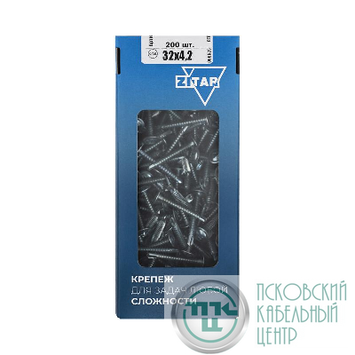 Саморез усиленный для тонкого метал. листа со сверлом 4.2х32 (коробка) (уп.200шт) Zitar 102152