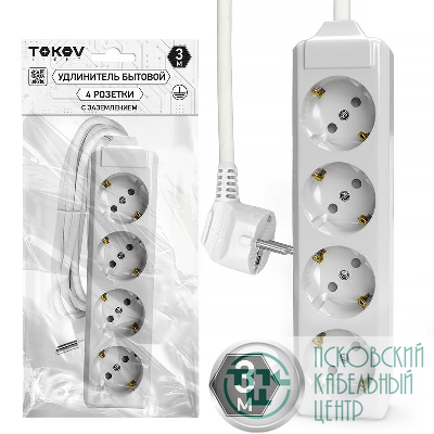 Удлинитель 4х3м с заземл. 10А 3х1.5 TOKOV ELECTRIC TKL-C01-BU4-3-1.5-Z