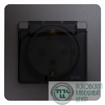 Розетка 1-м СП Glossa 16А IP44 250В с заземл. защ. шторки с крышкой в сборе графит SE GSL001348