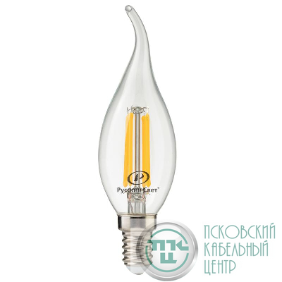 Лампа светодиодная филаментная RS F BXS E14 7W 220-240V 2700К 7Вт 810лм Ra 90 свеча на ветру Русский Свет 15011045087