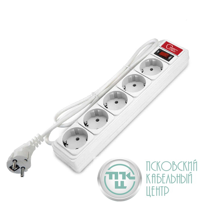 Удлинитель с сетевым фильтром 5х1.8м 10А IP21 ПВС 3х0.75 бел. Союз 1340